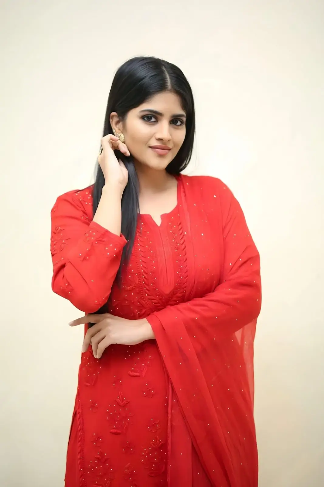 BEAUTIFUL INDIAN MODEL MEGHA AKASH STILLS IN RED DRESS 2